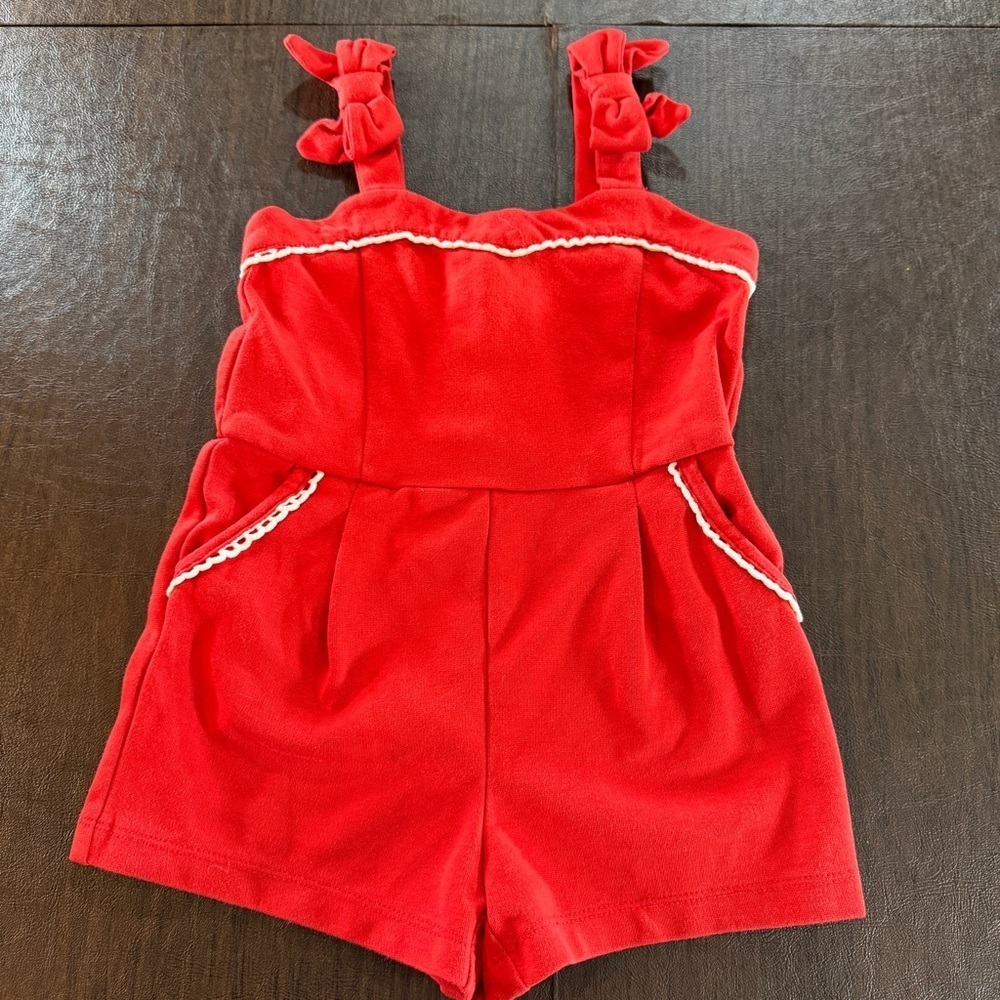 Janie and Jack Red Romper with Bow Straps